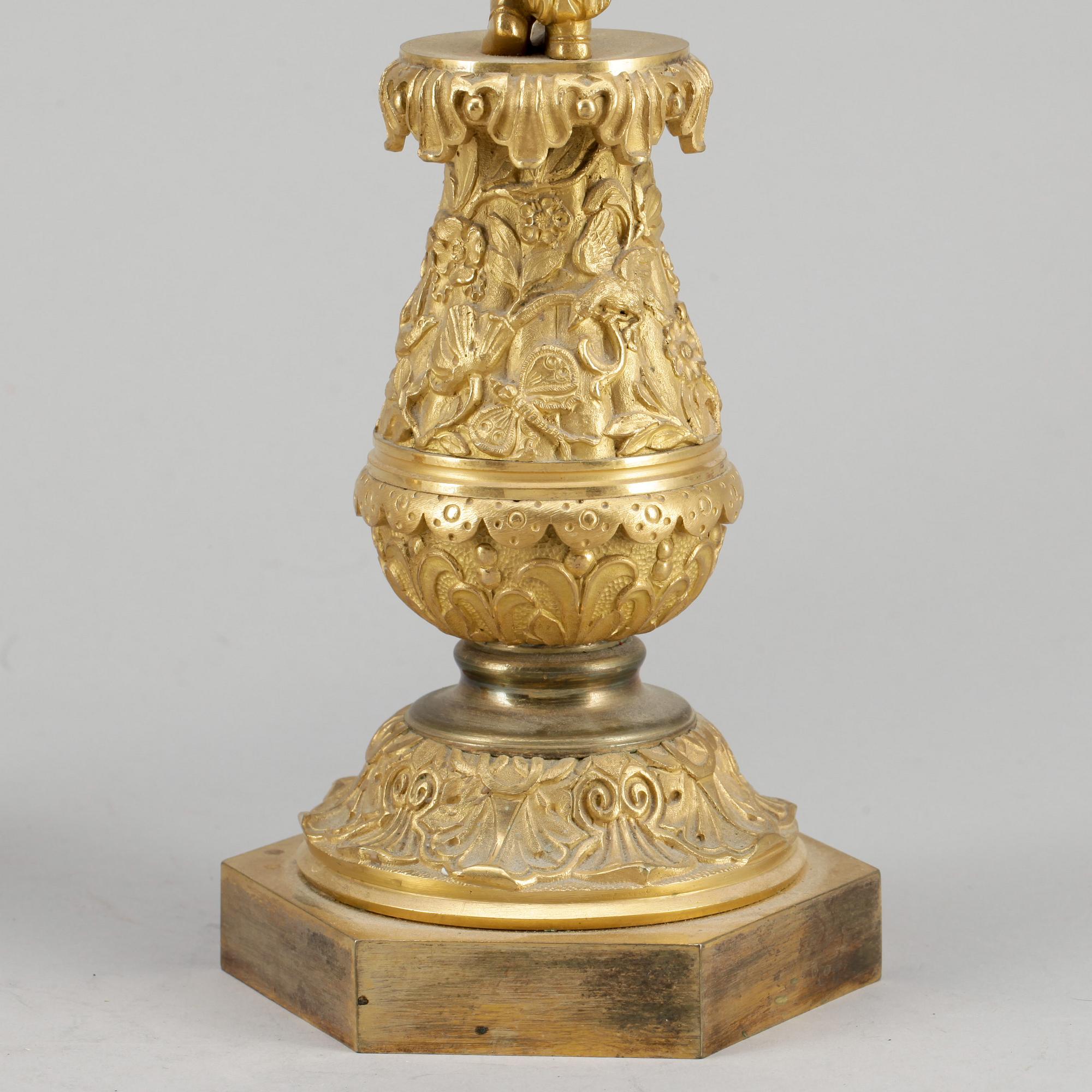 KANDELABRAR, ett par, senempire, 1800-tal.
