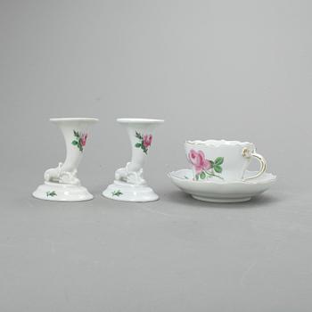 TEKOPPAR samt LJUSSTAKAR, 8 +2, porslin, Meissen, Tyskland, 1900-tal.