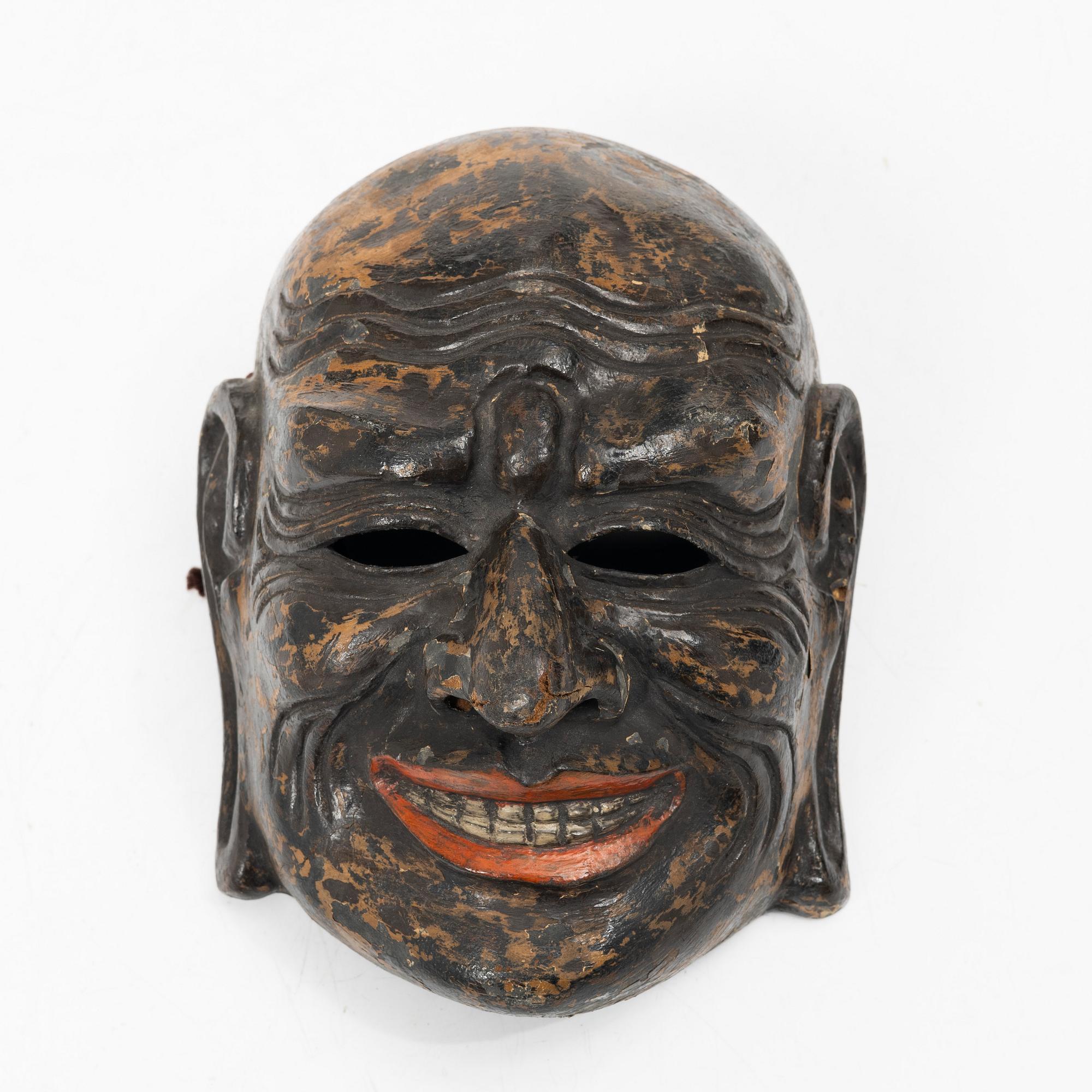 A Japanese painted and laquered noh mask, 'Gigaku', 1900s.