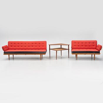 Peter Hvidt & Orla Mølgaard Nielsen, a corner sofa with table, 'Minerva', France & Daverkosen, Denmark, 1950's.
