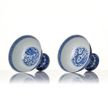 A pair of blue and white stemcups, Qing dynasty with Guangxu mark.