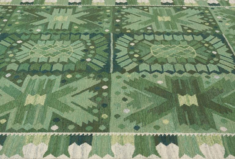 Barbro Nilsson, A CARPET, "Nejlikan grön", flat weave, ca 276,5 x 214,5 cm, signed AB MMF BN.