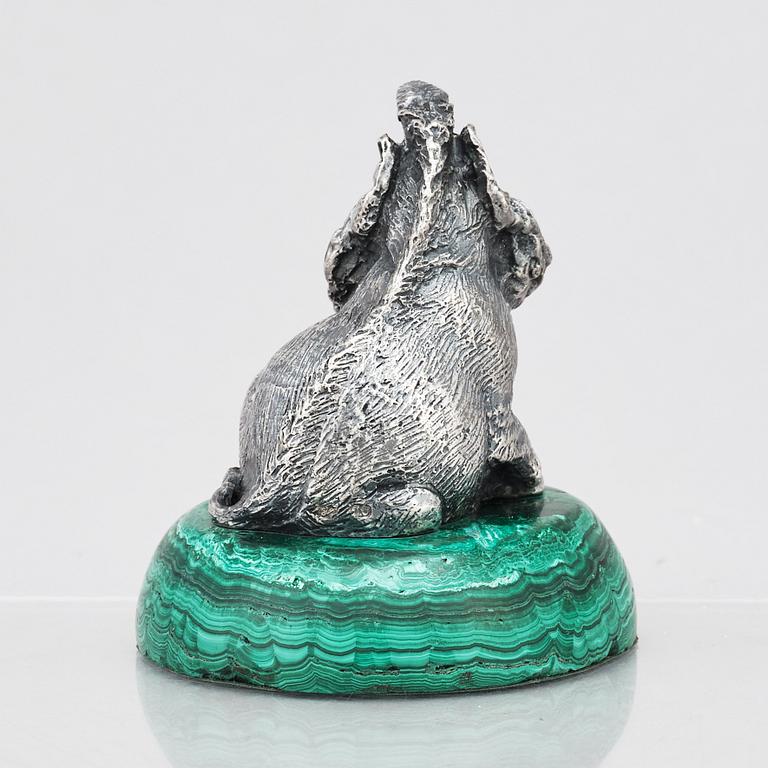 A 19th century silver and malachite figurine. Possibly Pavel Ovchinnikov, Moscow.