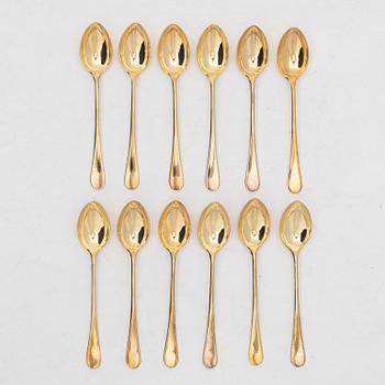 Twelve sterling silver gilt mocha spoons, CG Hallberg, Stockholm 1961.