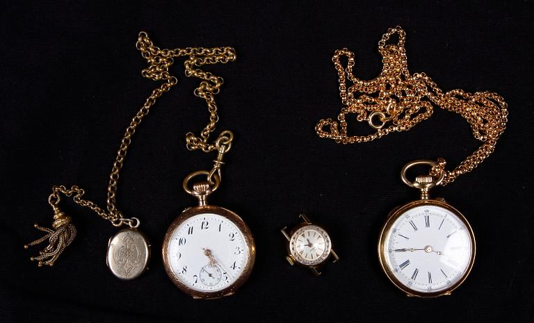 KLOCKOR, 3 st, bla guld 14 resp 18k.