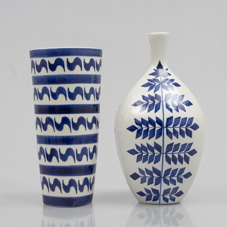 Karin Björquist, a set of nine "Indigo" stoneware vases and bowls, Gustavsbergs studio, 1950s.