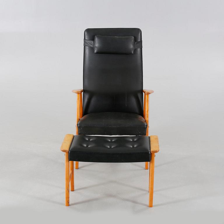 A 1950/60s arm chair and stool.