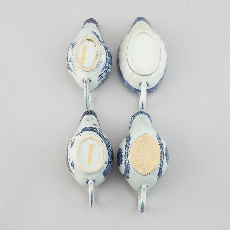 A set of four blue and white sauce boats, Qing dynasty, Qianlong (1736-95).