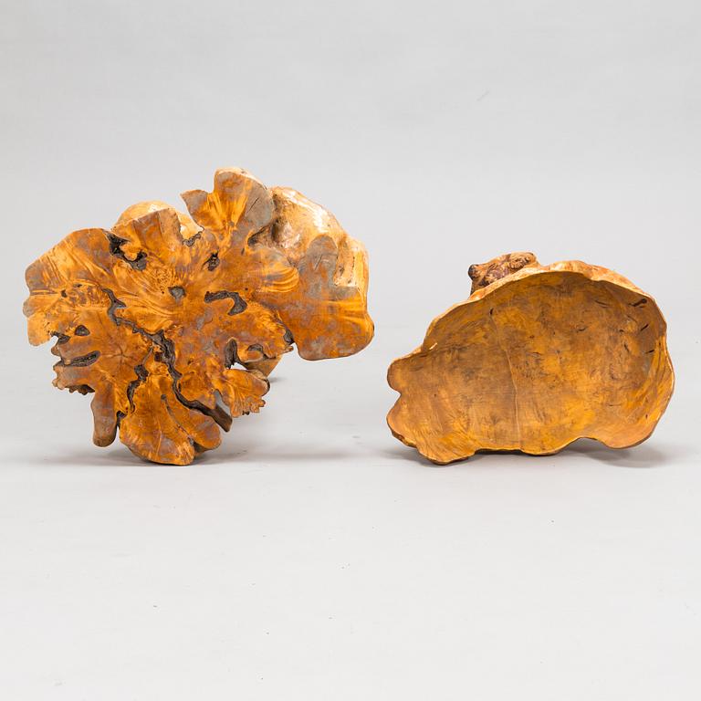 A mid-20th century burr wood table and bowl.
