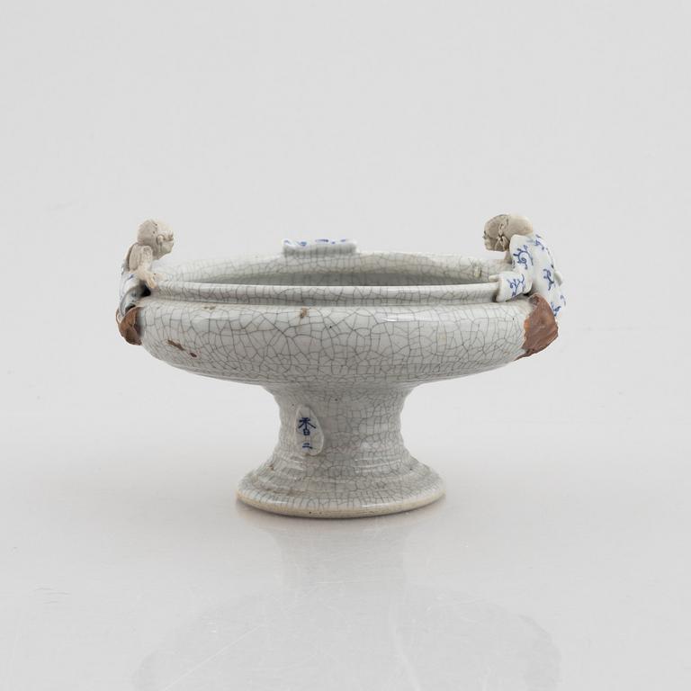 A Japanese sumida gawe ware stem bowl, signed Ishiguro Koko, early 20th century.