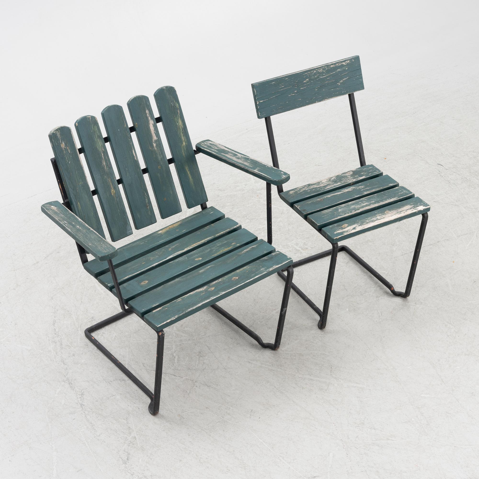 A garden table with five chairs, Grythyttan, Sweden, second half of the 20th century.