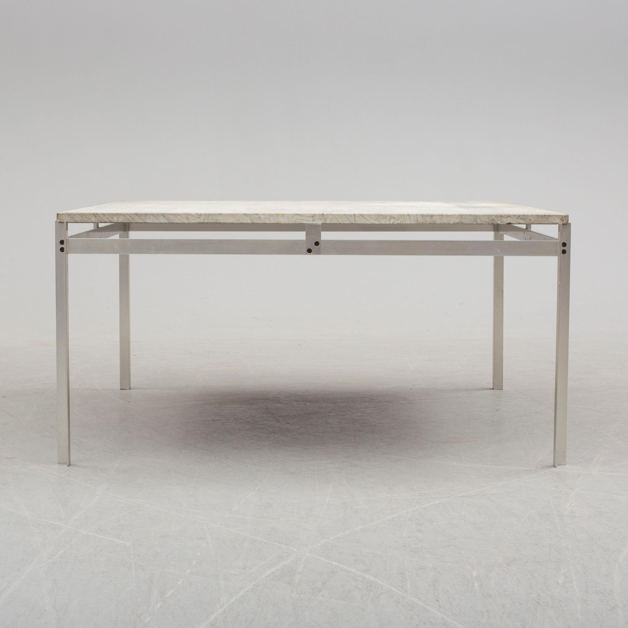 A metal coffee table with marble top, 1970s.