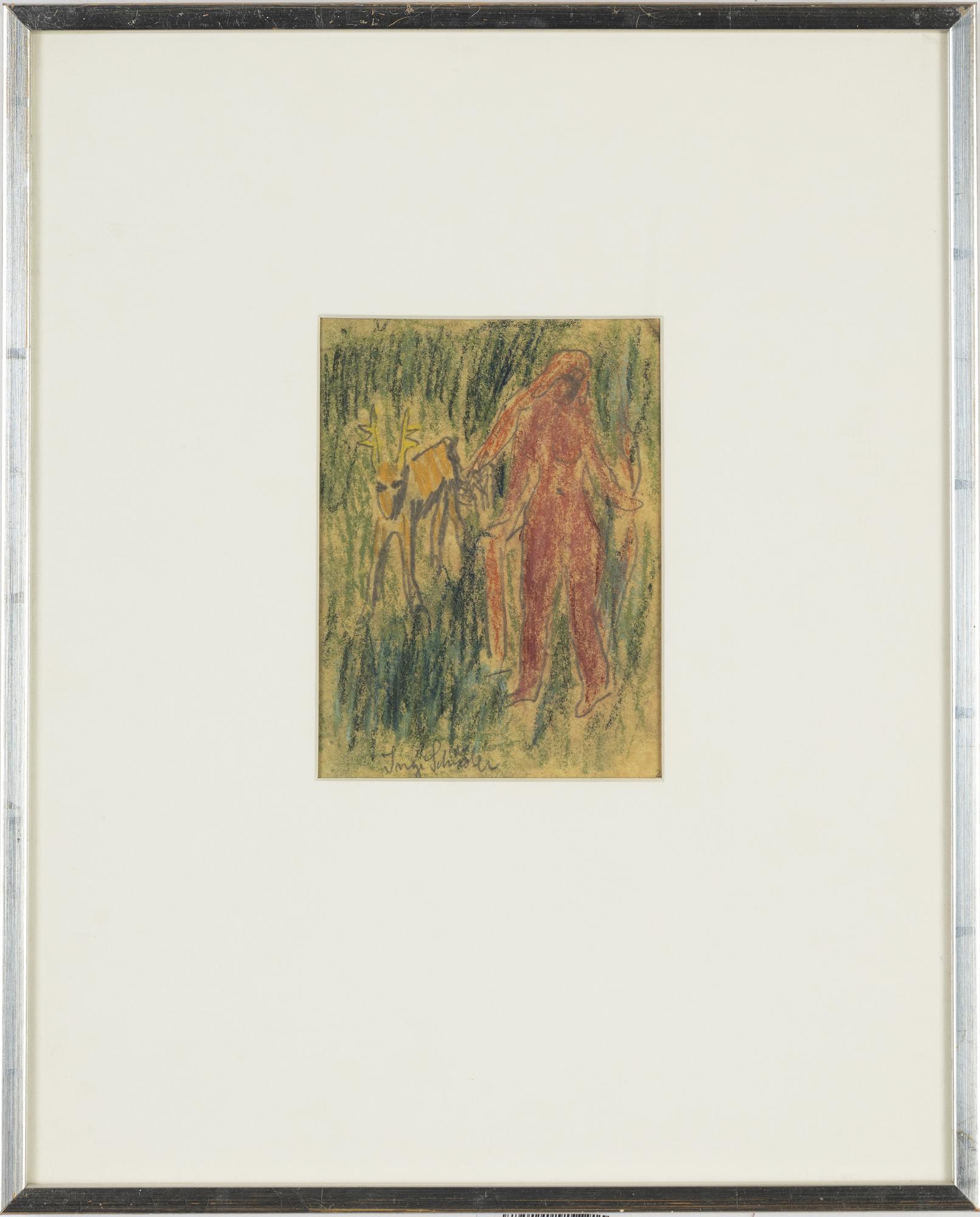 Inge Schiöler, chalk drawing, signed.