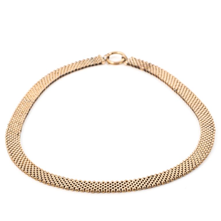 Armband, collier och hängsmycke/brosch, förgyllt möjligen silver, med pärlor 1800-tal.
