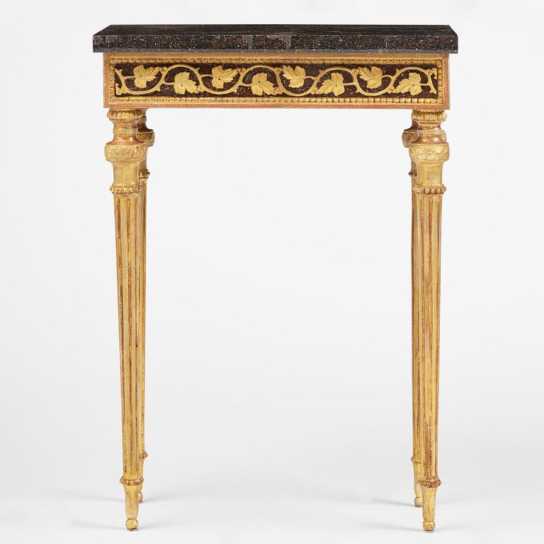 A late Gustavian carved giltwood and marble console table attributed to P. Ljung (1743-1819).