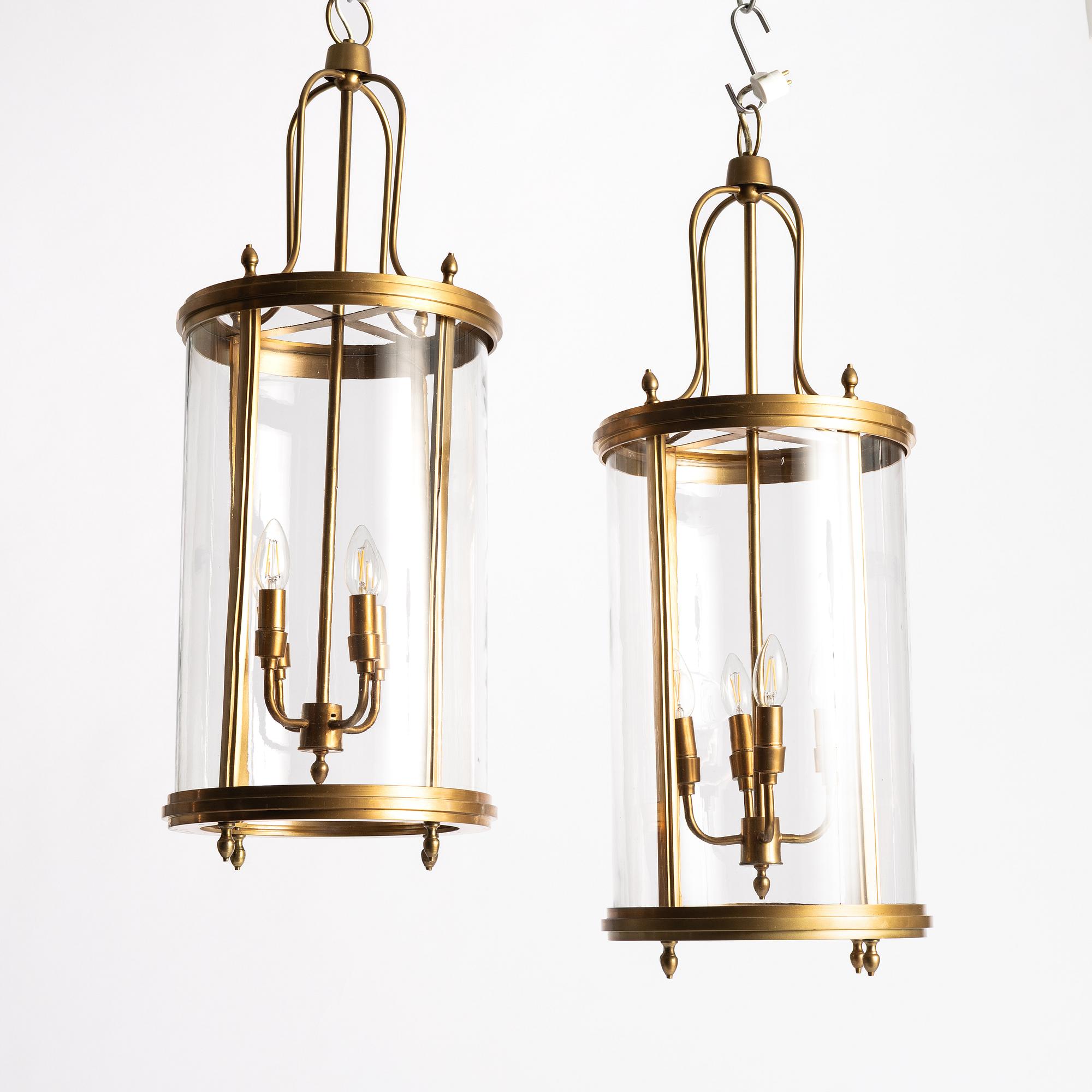 A pair of ceiling lanterns, contemporary.