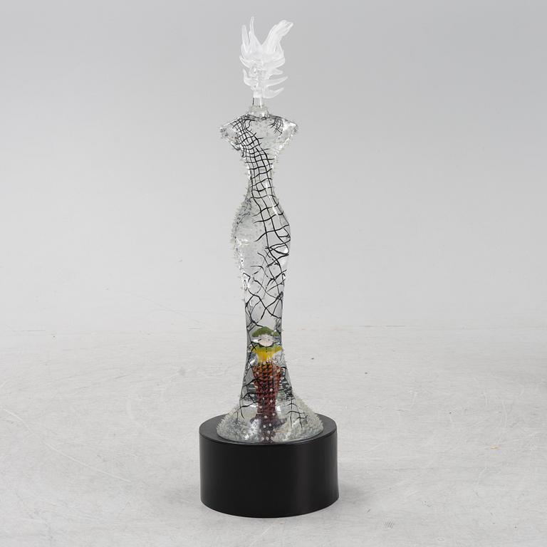 Kjell Engman, a unique glass sculpture of a female figure, Kosta Boda, Sweden.