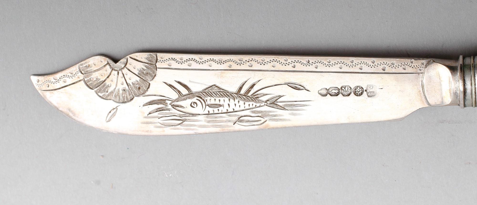FISKBESTICK, 24 delar, pläter, England, 1900-talets första hälft.