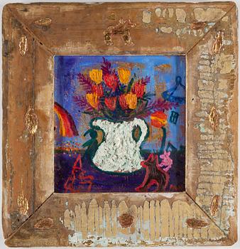 IAN RUSTH, oil/mixed media on plywood, signed Ian.