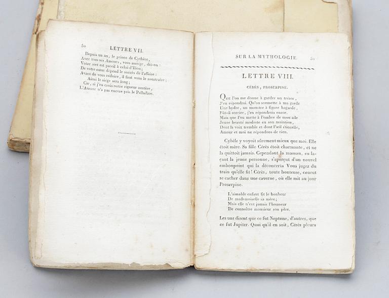 BOKVERK, 6 vol, "Lettres a Émilie sur La Mythologie", av Charles Albert Demoustier", Paris 1818.