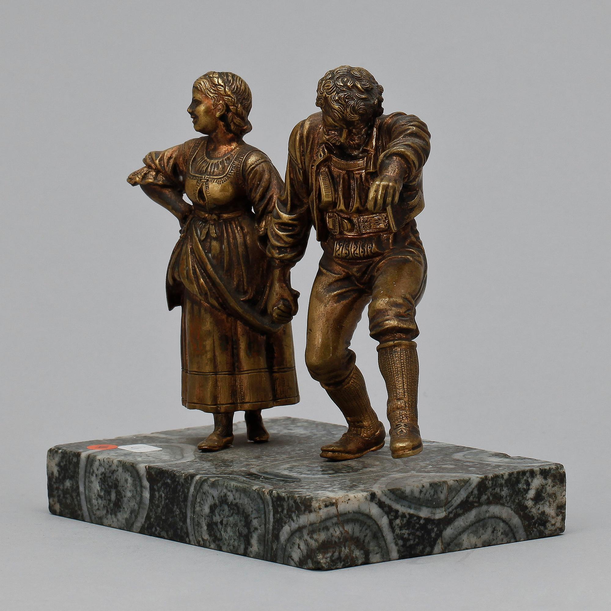 SKULPTUR, brons samt sten, 1800/1900-tal.
