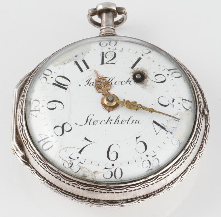 FICKUR, silver, no 497, Jacob Kock (verksam 1762-1803), Stockholm, 1779. Vikt 129 g.