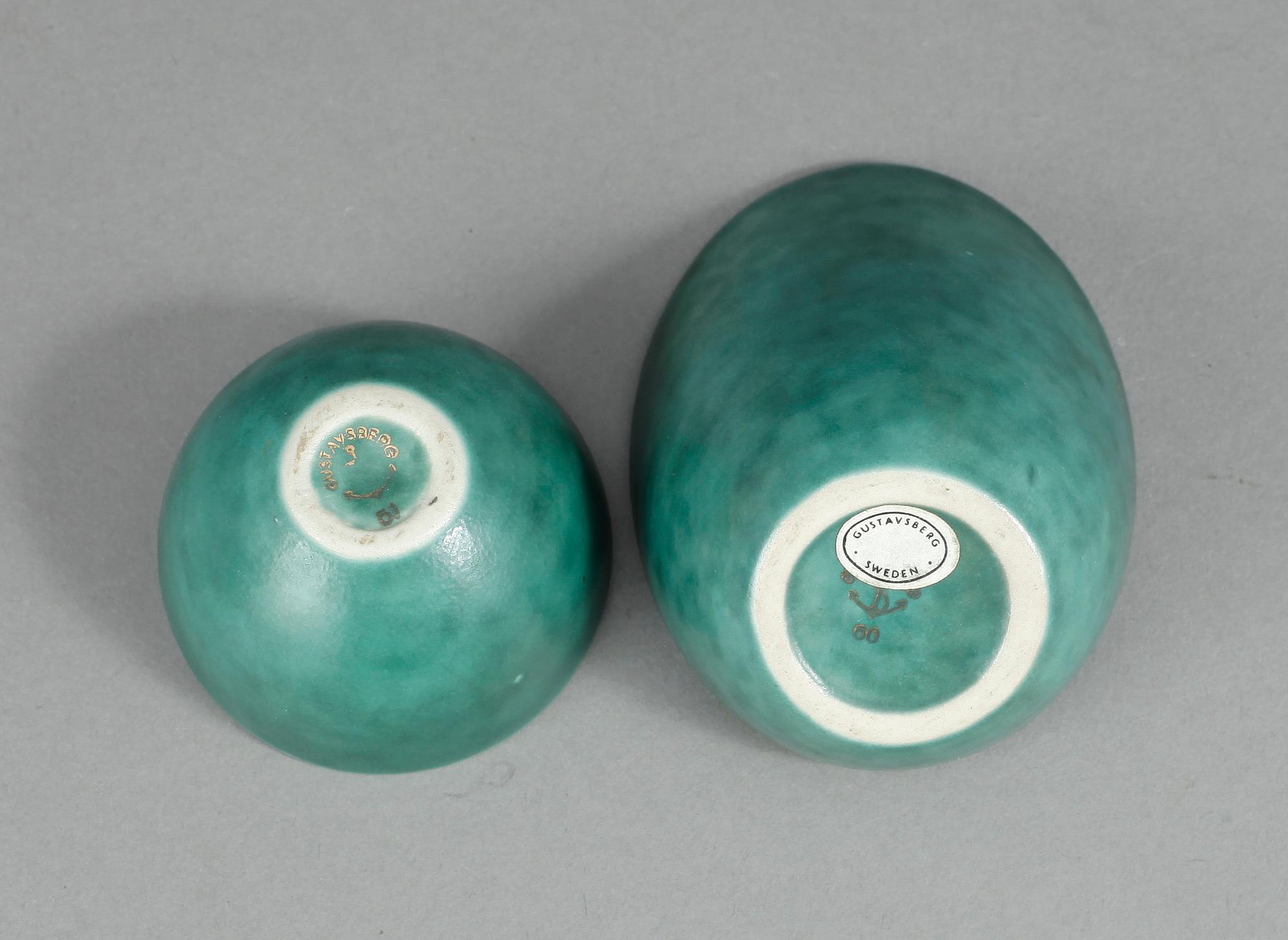 MINIATYRER, 2 st, stengods, "Argenta", Wilhelm Kåge, Gustavsberg.