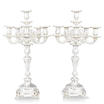 196. A pair of Swedish silver candelabra, mark of Gustaf Möllenborg (Carl Teodor Feron), Stockholm 1896.