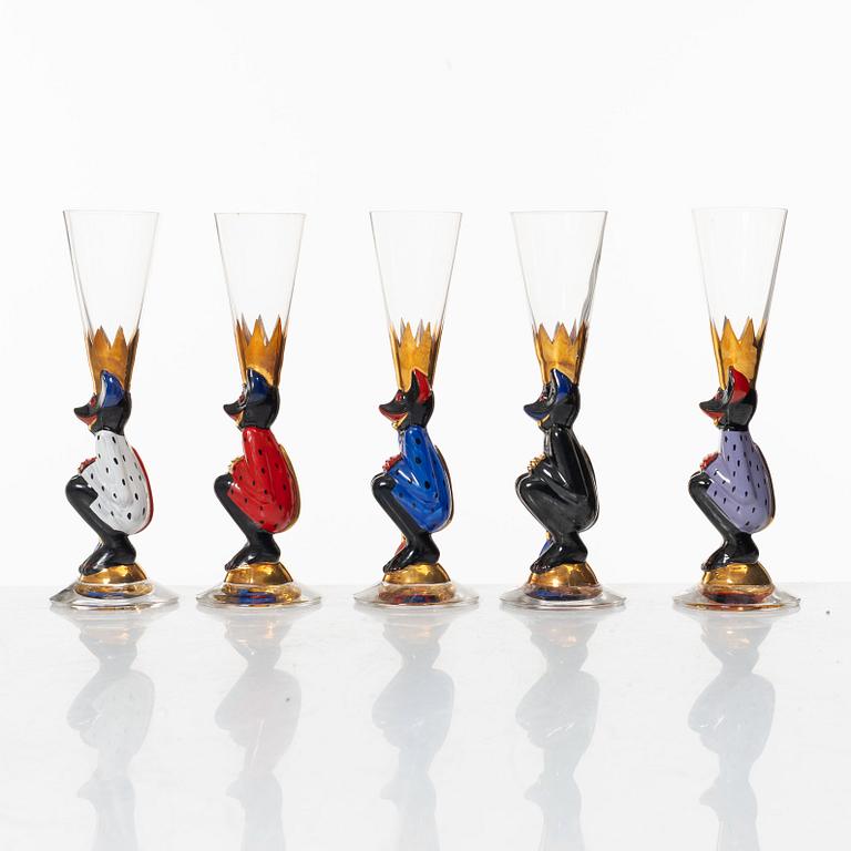 Gunnar Cyrén, five shot glasses, so-called devil glasses, from the Nobel service, Orrefors.