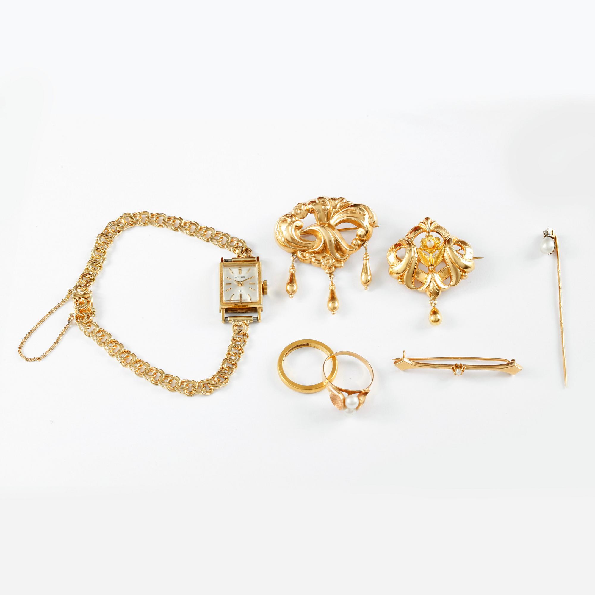PARTI SMYCKEN, 7 delar, 18k guld ca 20 g samt 23k guld ca 5 g.