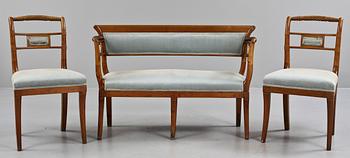 SOFFA samt STOLAR, ett par, biedermeier, 1800-tal.