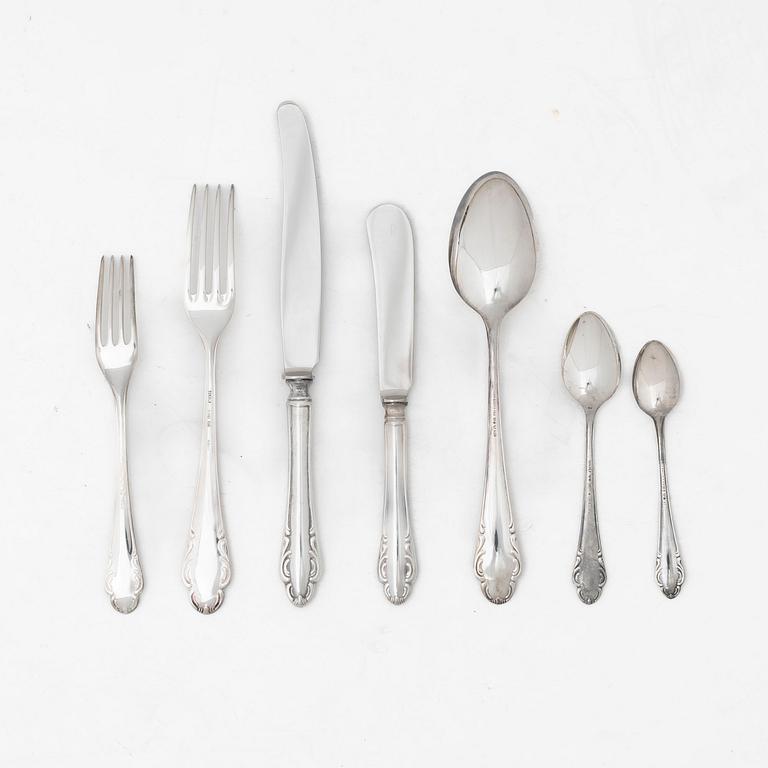Bestickuppsättning, 58 delar, silver, modell "Haga", bl a JL Hultman, Stockholm 1951.
