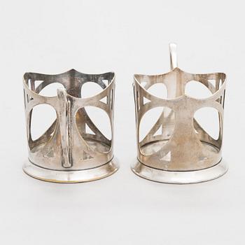 A set of six, early 20th-century WMF silver plated toddy glass holders, model 143, Germany ca. 1903-10.