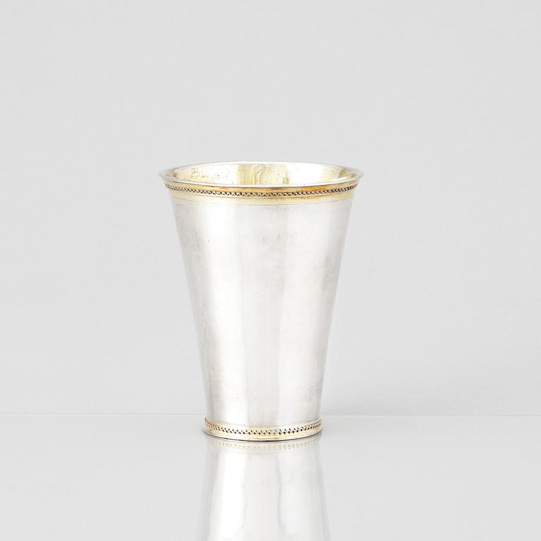 A Swedish 18th century parcel-gilt silver beaker, mark of Johan Caspar Sauer, Stockholm 1715.