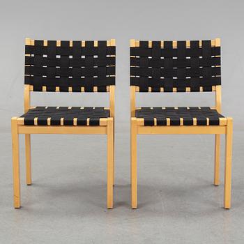 Alvar Aalto, five birch model 611 chairs, Artek, Finland.