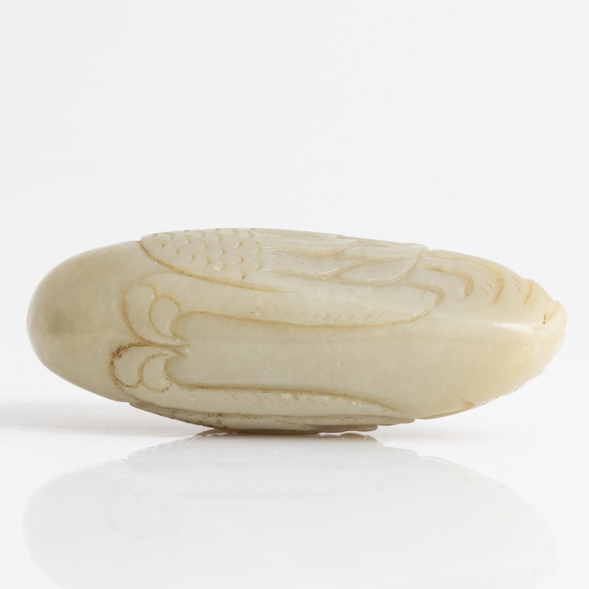 A nephrite sculpture of a mandarin duck, China, 20th Century.