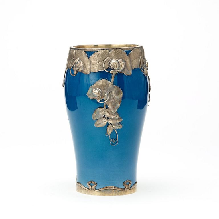 Royal Copenhagen & Anton Michelsen, an Art Nouveau porcelain vase with sterling mounts, Copenhagen 1908.