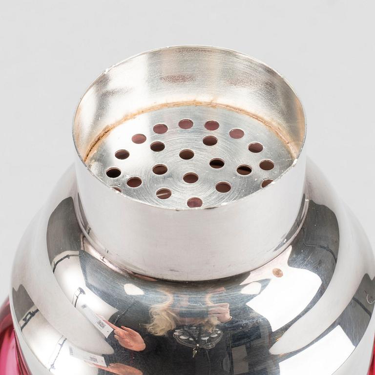 A glas and metal shaker, mid 20th century,