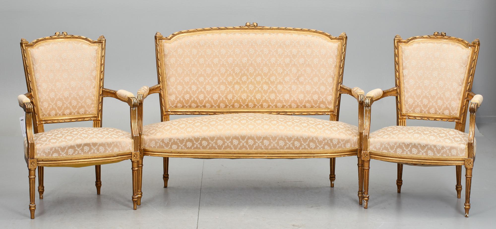 SALONGSMÖBLEMANG, 6 delar, Louis XVI-stil, 1900-talets första hälft.