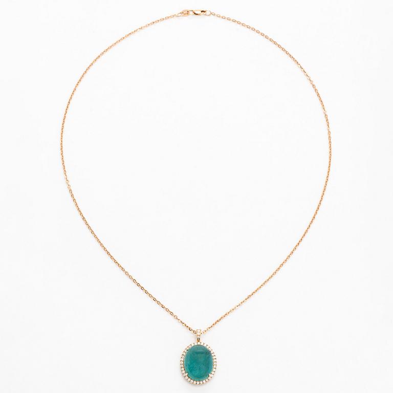 A 14K gold necklace with emerald and diamonds. With IGI certificate.