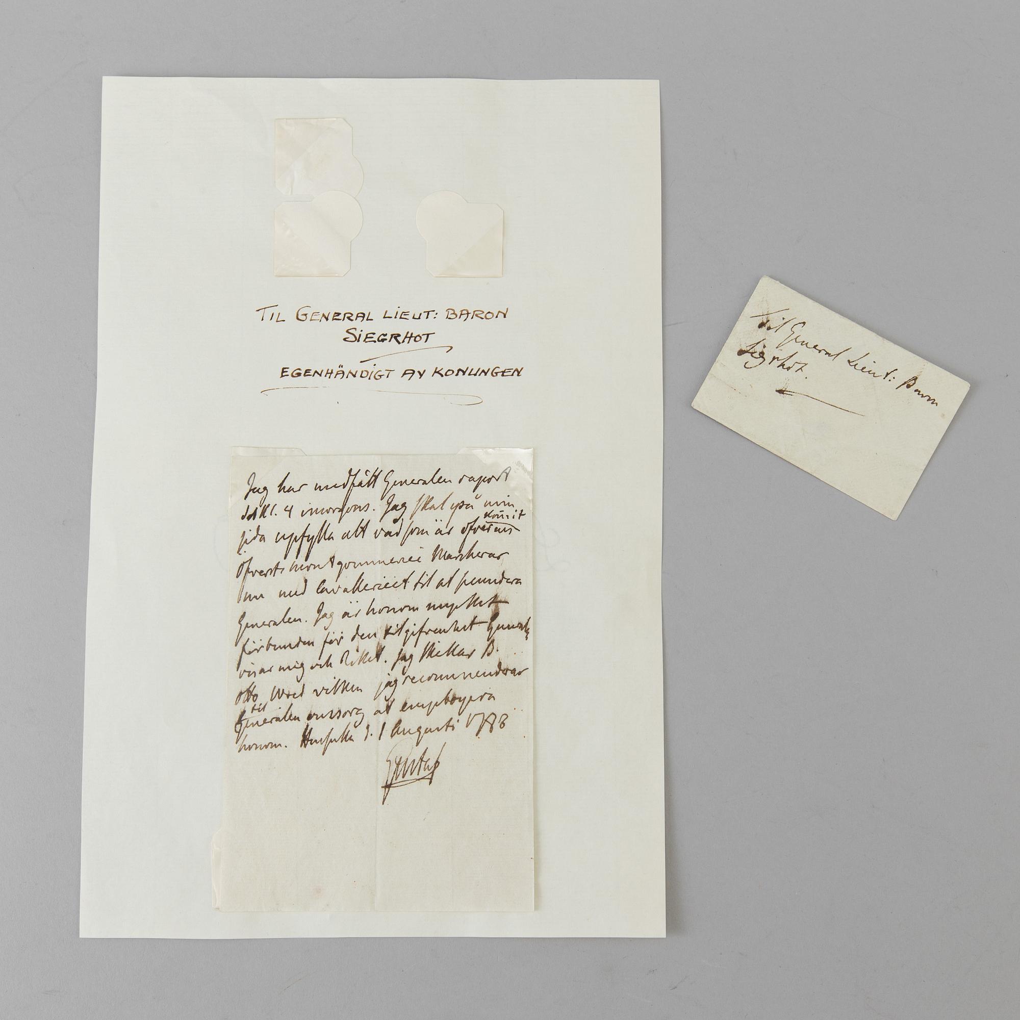 A ROYAL autograph, GUSTAV III (1746-1792), signed and dated 1788.