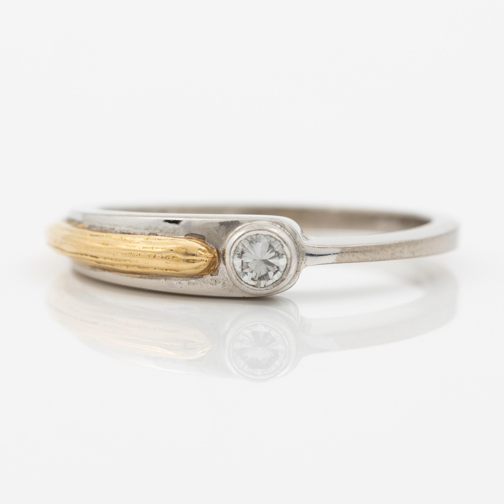 Lapponia, ring 18K guld och vitguld med en rund briljantslipad diamant, Finland.