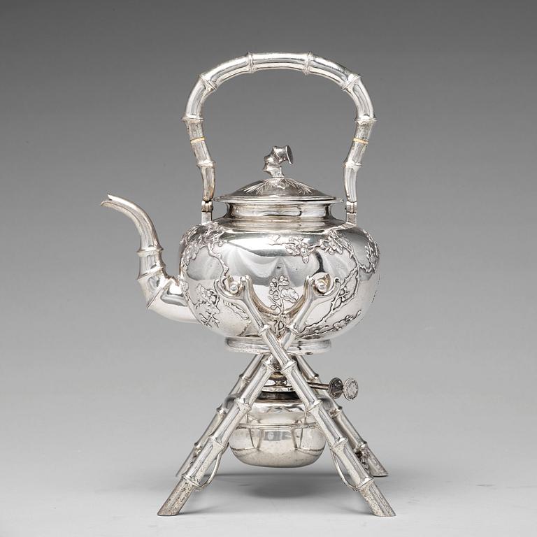 KANNA med LOCK på RECHAUD, silver. Luen Wo, Shanghai, omkring 1880-1925.