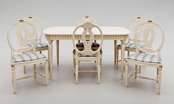 MATSALSMÖBEL, 7 delar, gustaviansk stil, 1900-talets andra hälft.