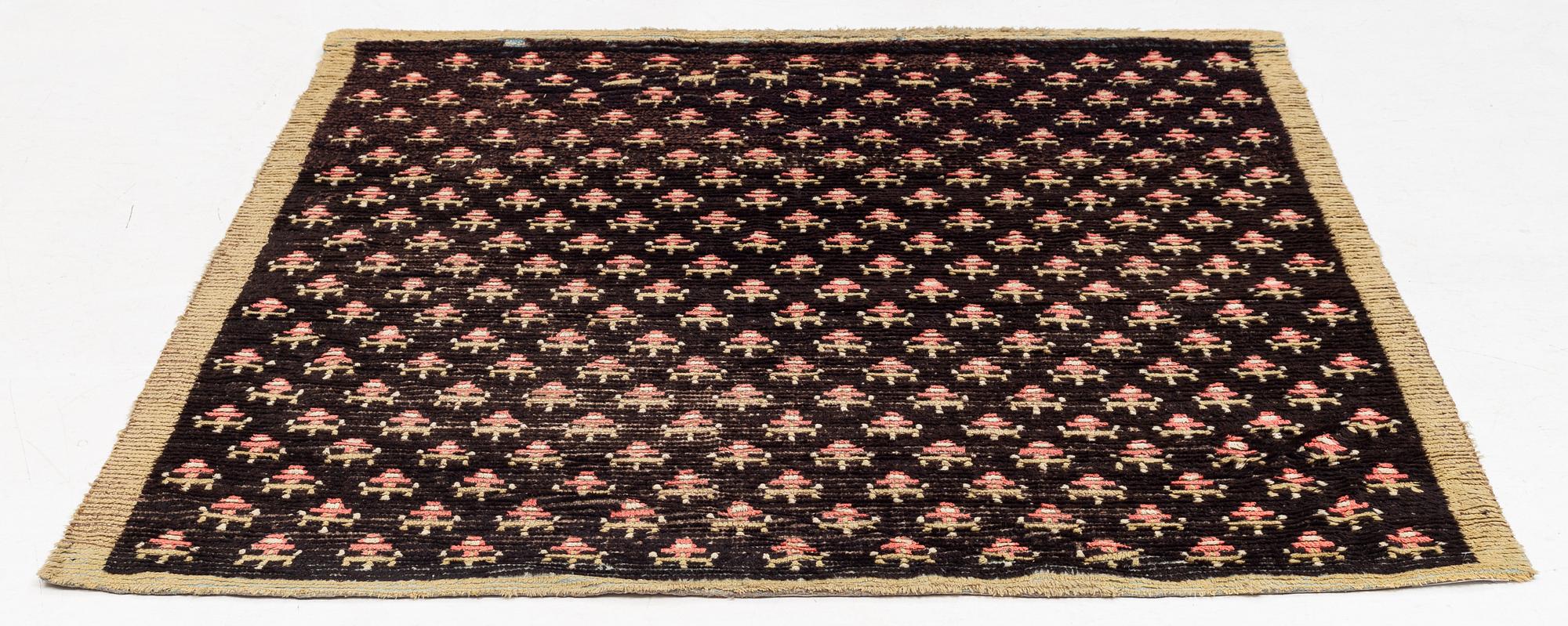 A knotted pile rug, Sweden/Finland, 18th/19th Century, c. 190 x 158 cm.
