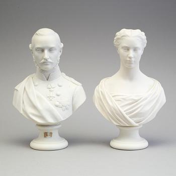 BYSTER, ett par, parian, Gustafsberg, 1800-talets andra hälft.