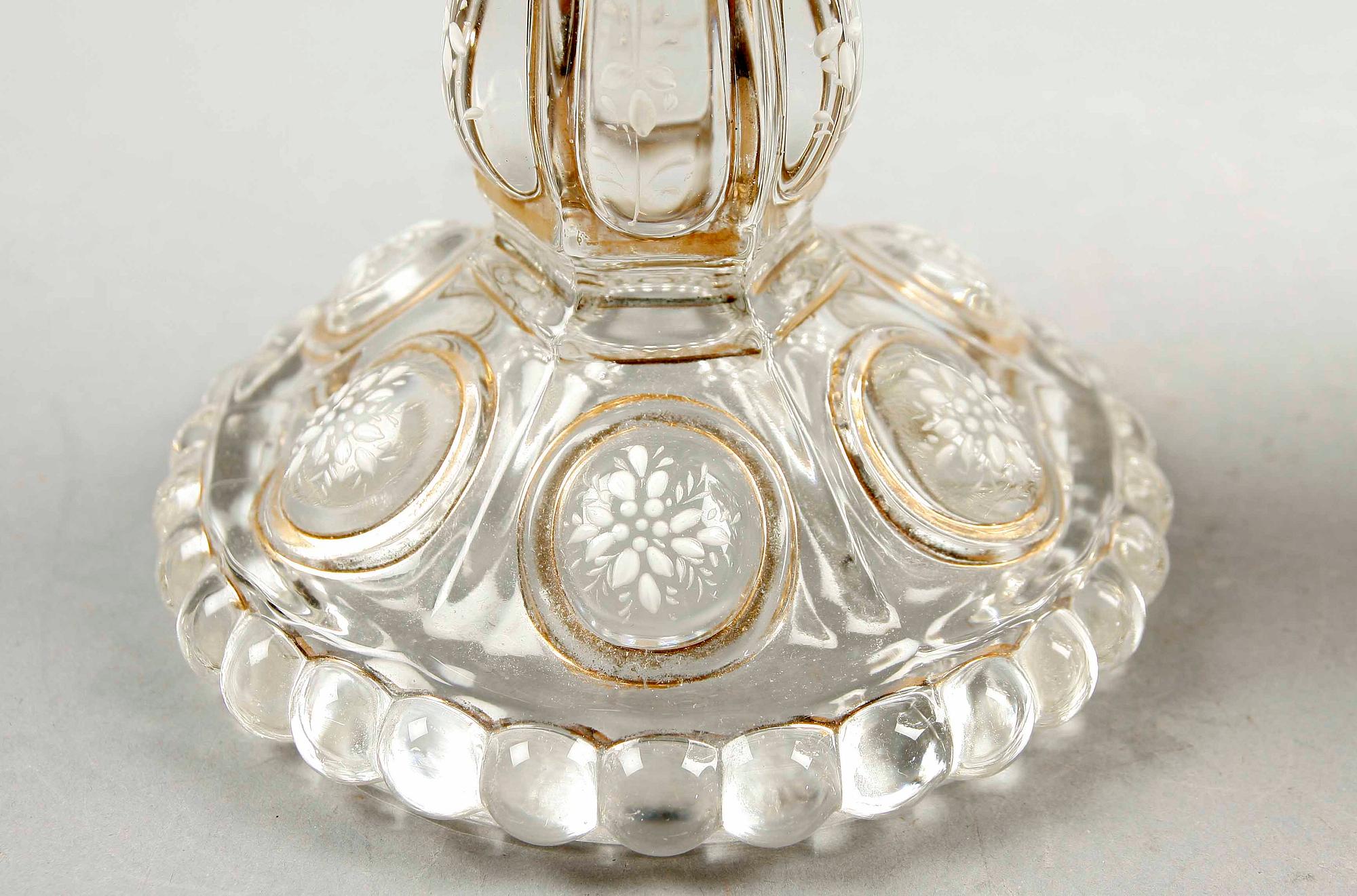 LJUSSTAKAR, ett par, glas, 1800/1900-tal.