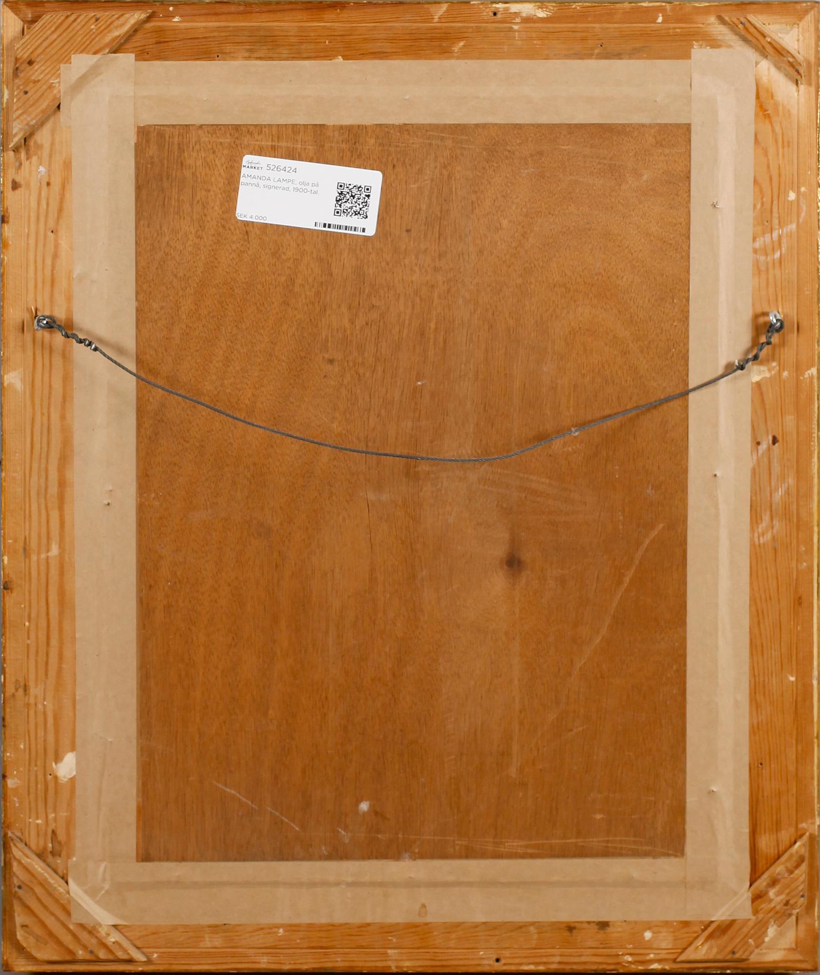 AMANDA LAMPE, olja på pannå, signerad, 1900-tal.