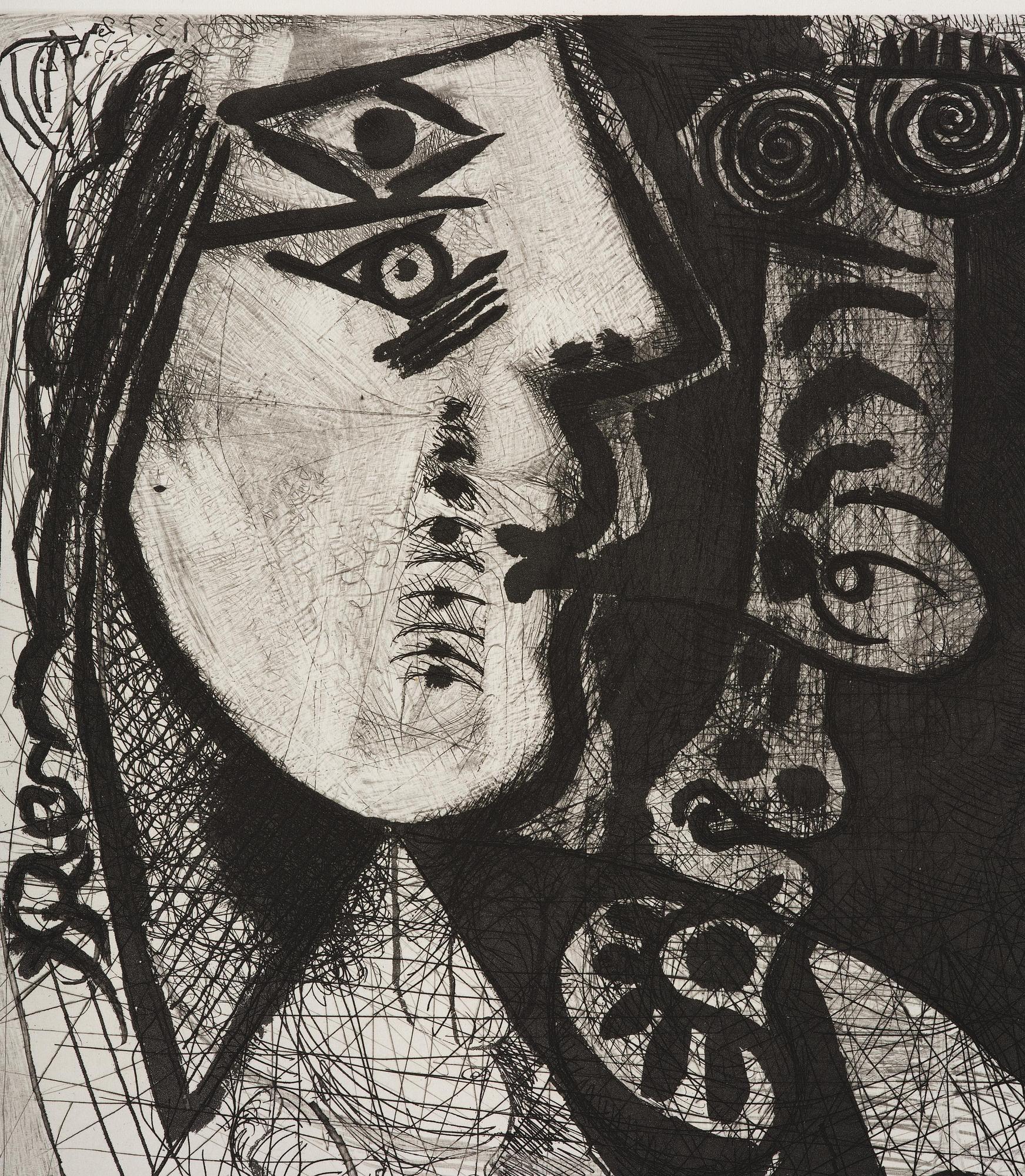 Pablo Picasso, "Couple: Femme et homme-chien, avec femme à la fleur", from: Series 156.