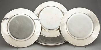 UNDERLÄGGSTALLRIKAR, 6 st, silver, GAB, Stockholm, 1973. Vikt ca 2962 g.